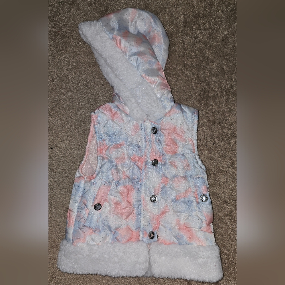 Little Lass Pink and White Furry Vest